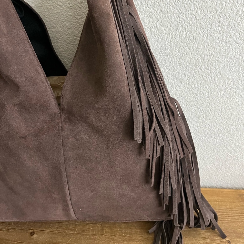 Divina Firenze Italian Leather Fringe Tassel Shoulder Hobo Bag - Brown - Picture 4 of 7
